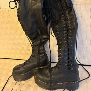 Dr. Marten Black Azreya Max Leather 26-Eye Platform Thigh-high Boots